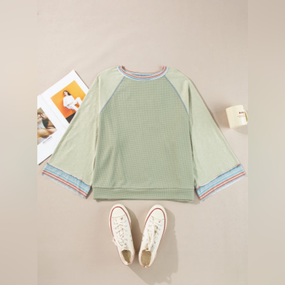 Dawson waffle knit bracelet sleeve raglan top - Picture 6 of 11